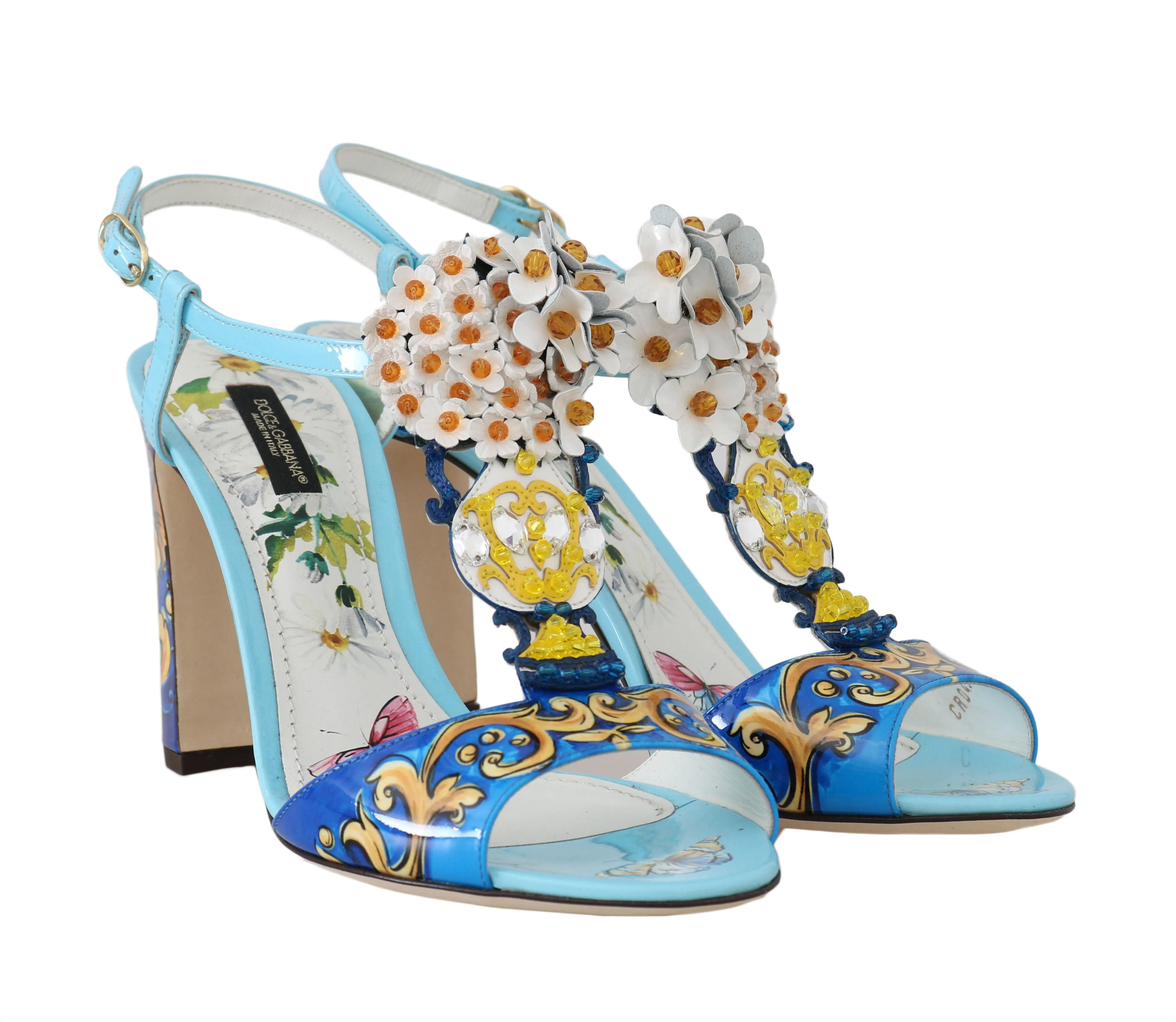 Blue Leather Majolica Crystal Sandals