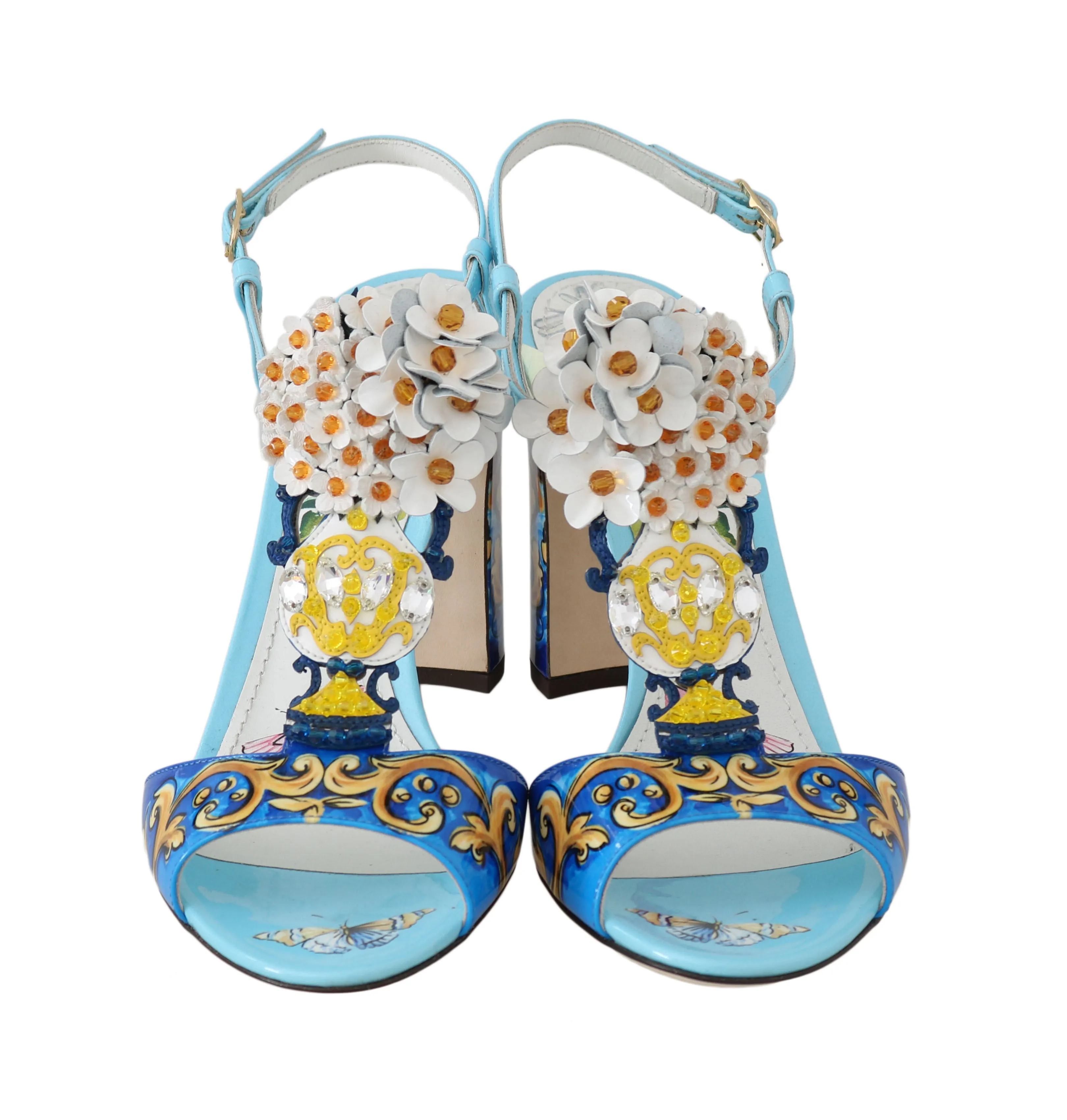 Blue Leather Majolica Crystal Sandals