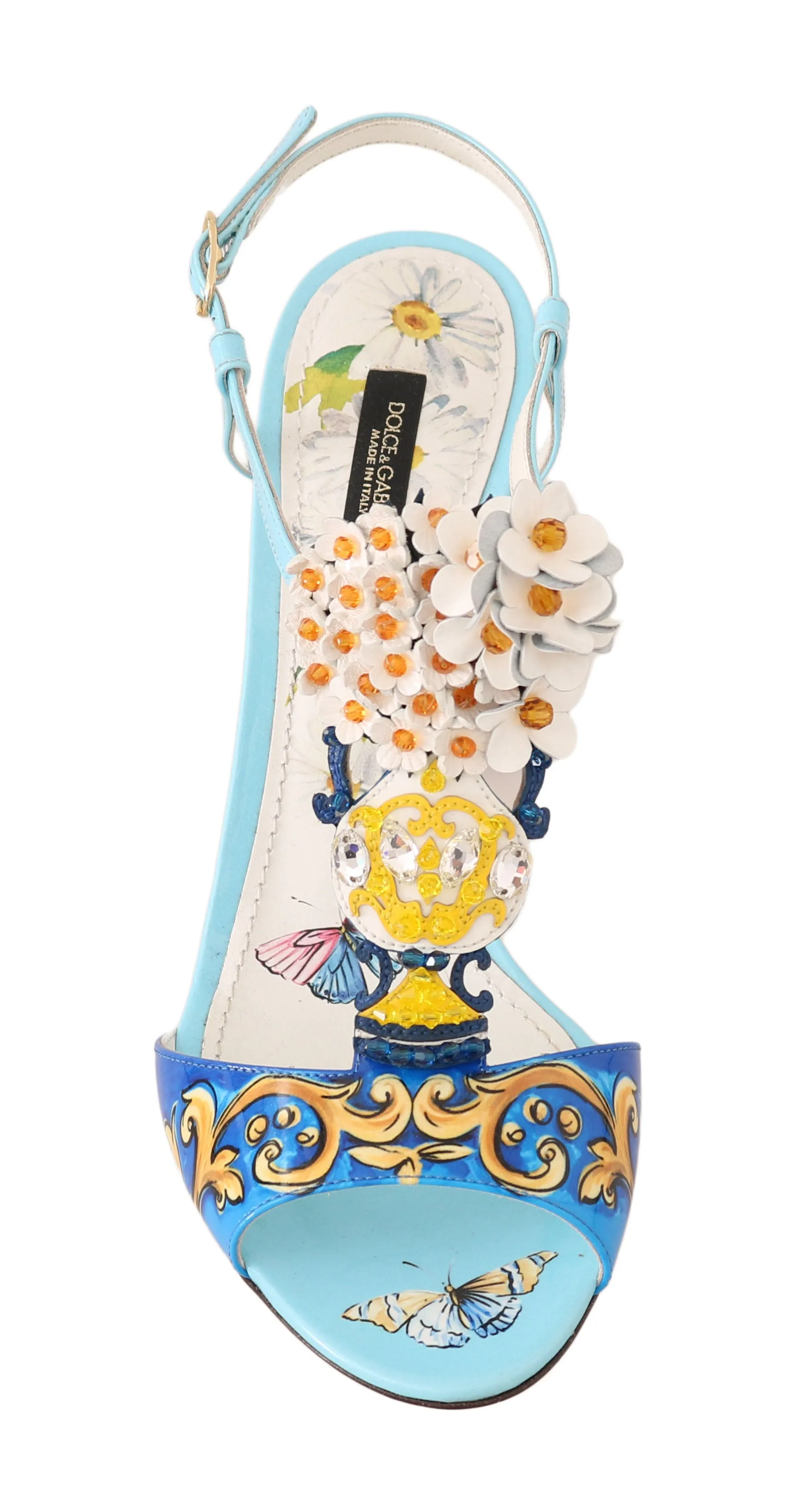 Blue Leather Majolica Crystal Sandals