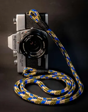 Blue/Olive/Gold Handmade Camera Strap