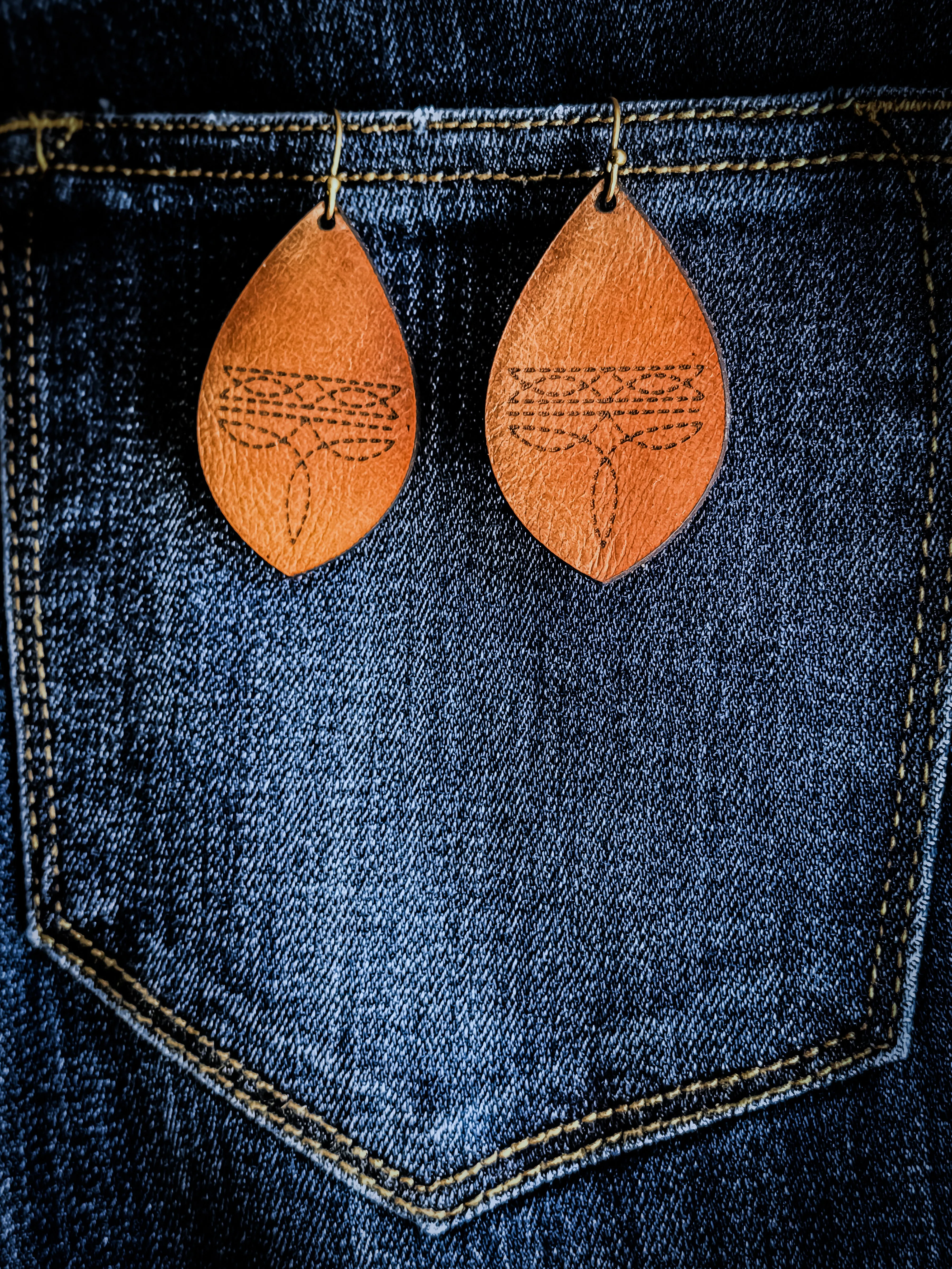 Boot Stitch Leather Earring