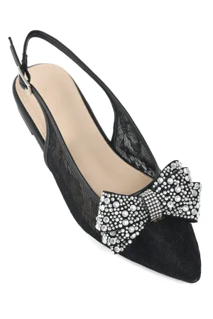 BOW EMBELLISHED LACE SLINGBACKS-BLACK