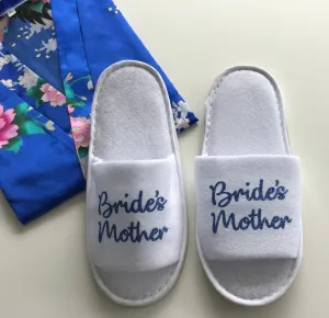Bride's Mother Slippers - Blue Glitter Script, Style C