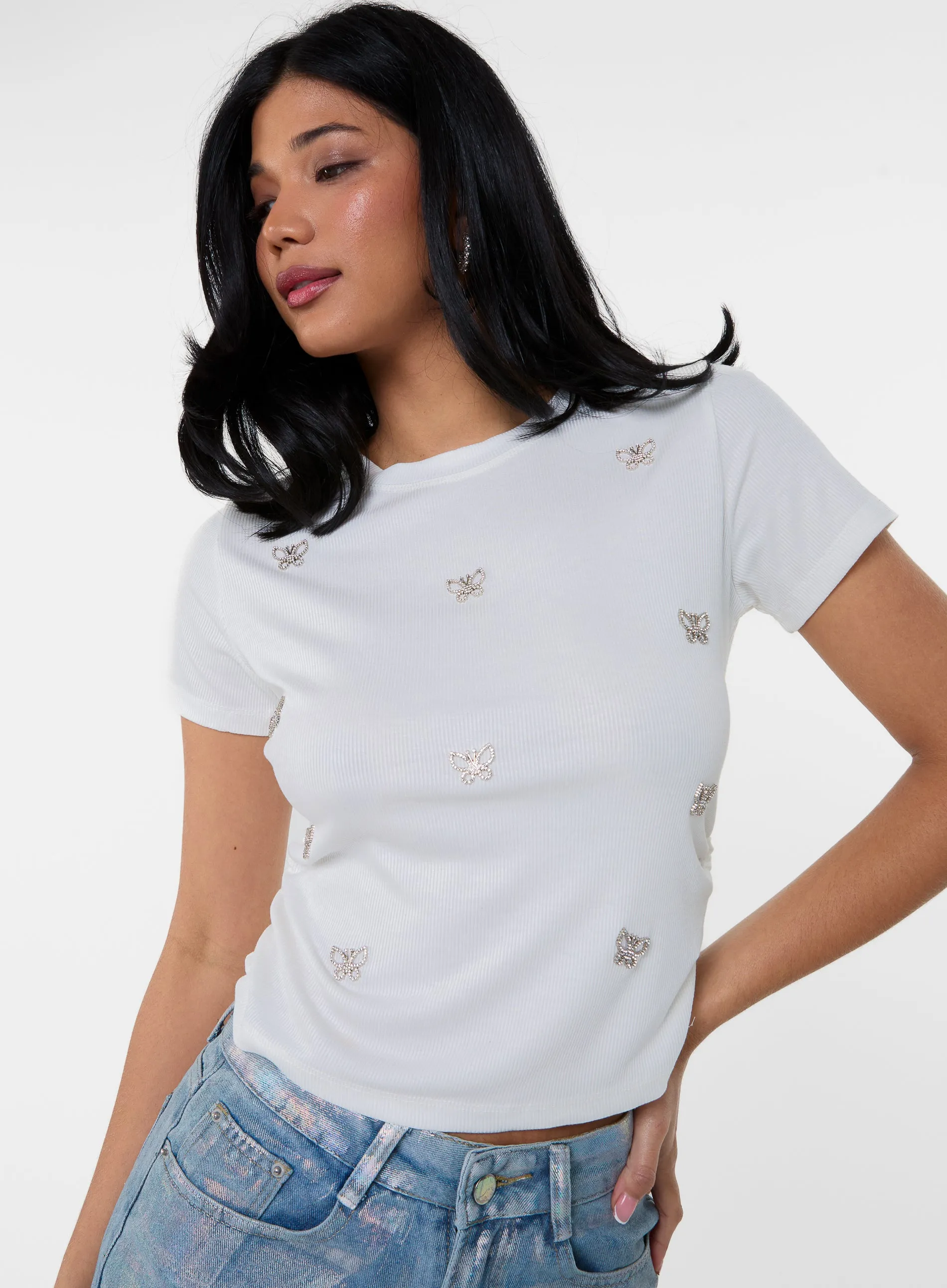 Butterfly Embellished T-Shirt