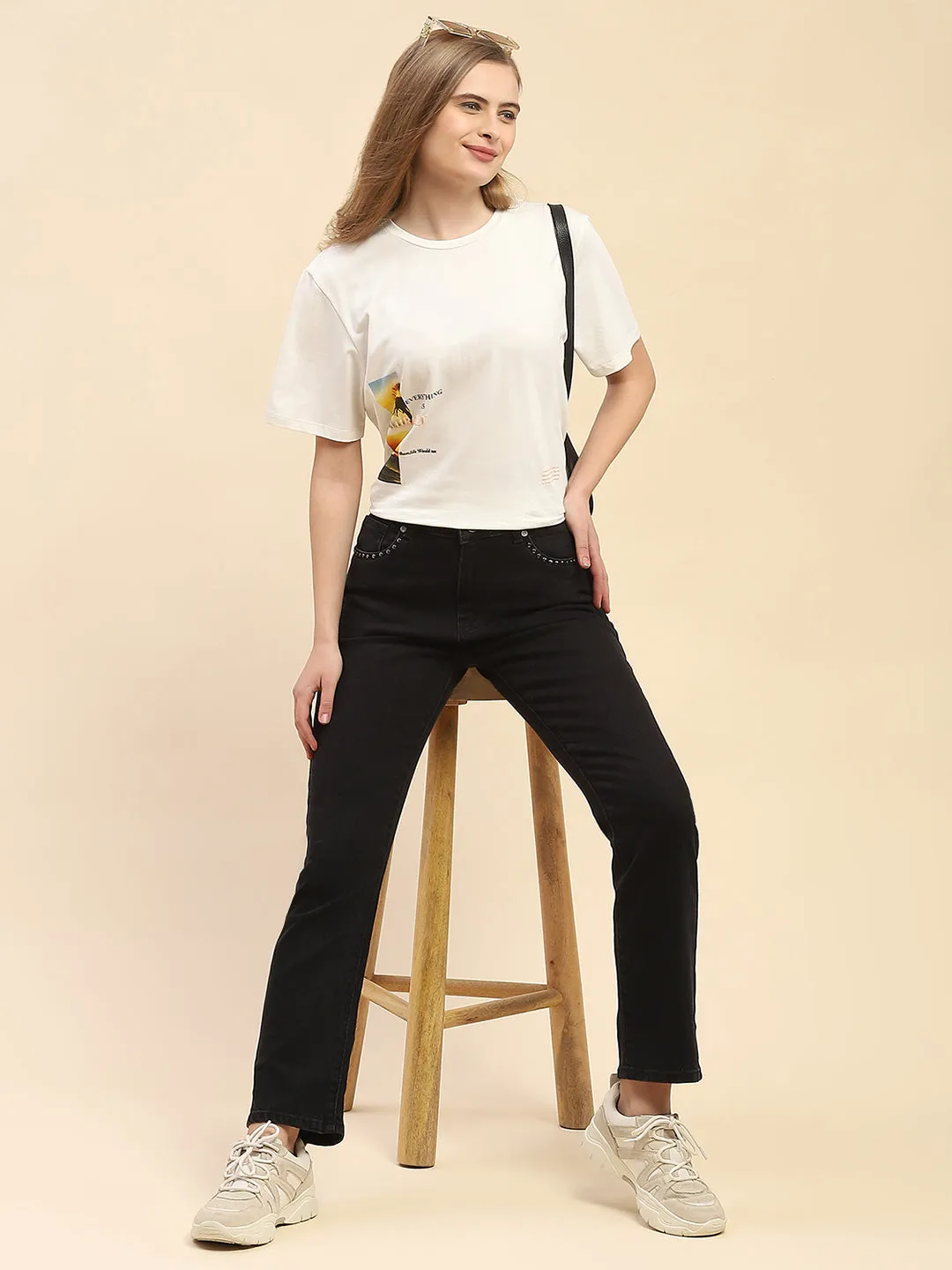 Camla Barcelona Embellished Black Straight Fit Jeans