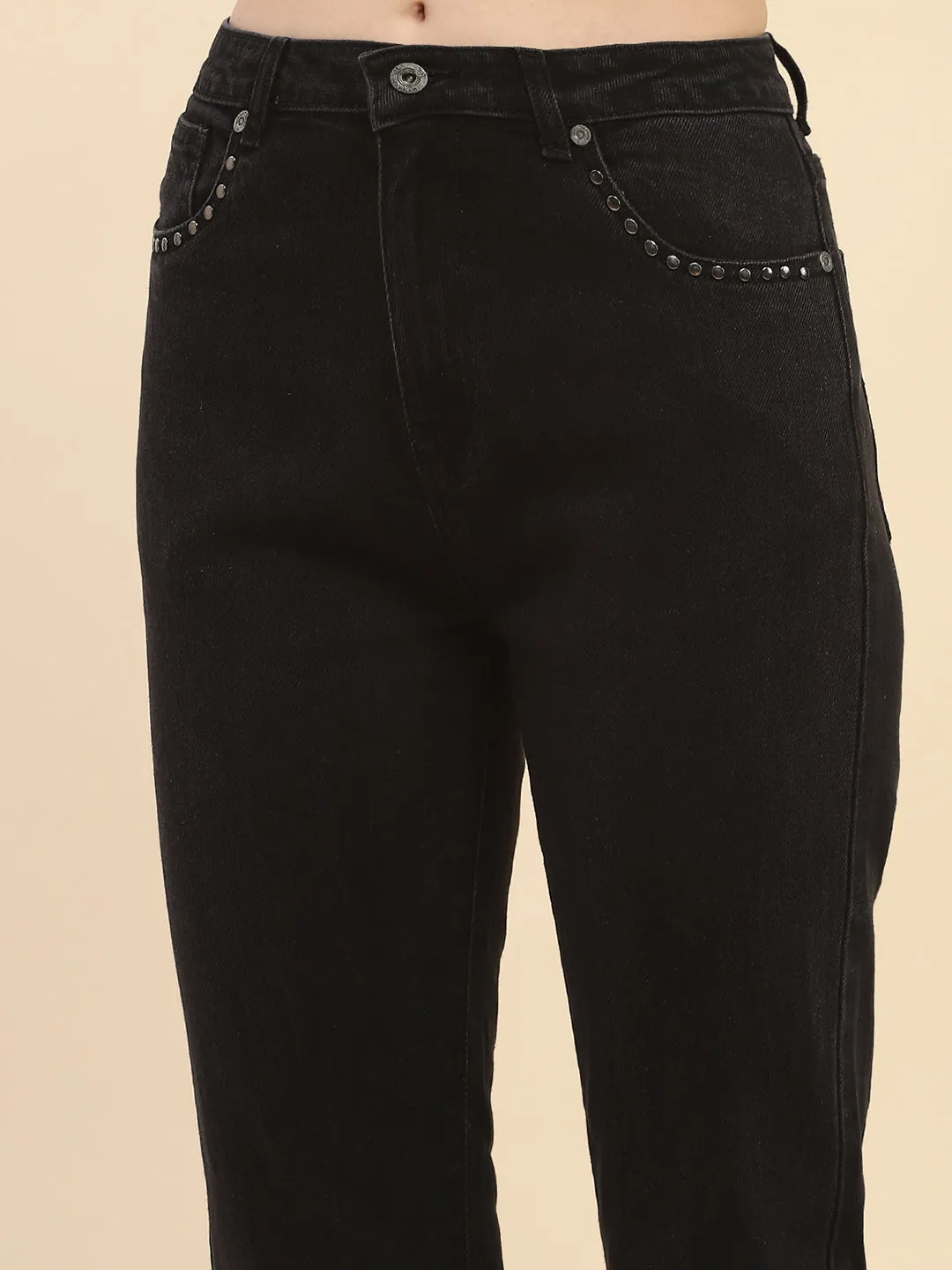 Camla Barcelona Embellished Black Straight Fit Jeans