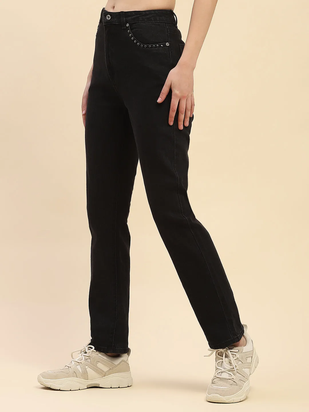 Camla Barcelona Embellished Black Straight Fit Jeans
