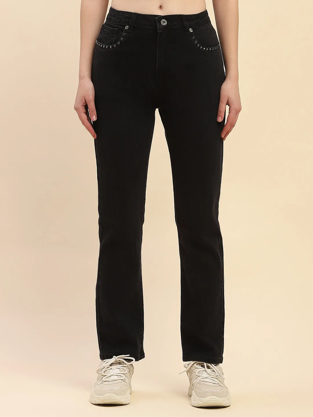 Camla Barcelona Embellished Black Straight Fit Jeans