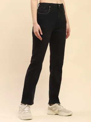 Camla Barcelona Embellished Black Straight Fit Jeans
