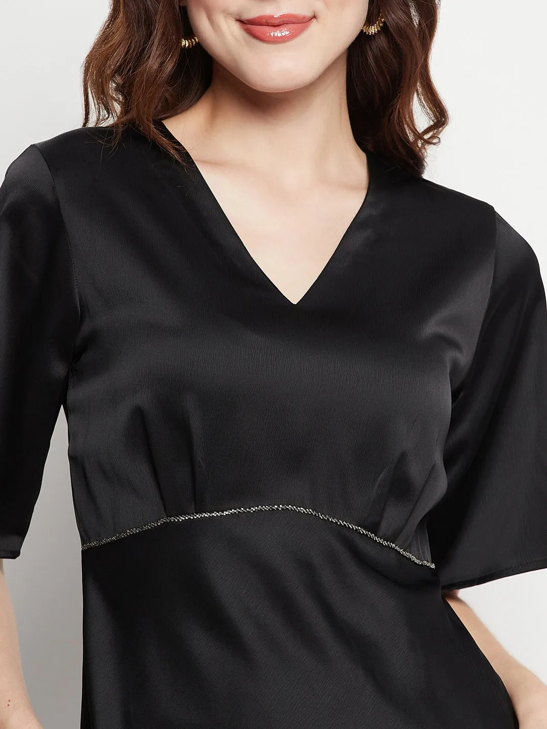 Camla Barcelona Sequin Embellished Midi Black A Line Dress