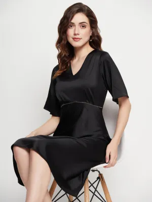 Camla Barcelona Sequin Embellished Midi Black A Line Dress