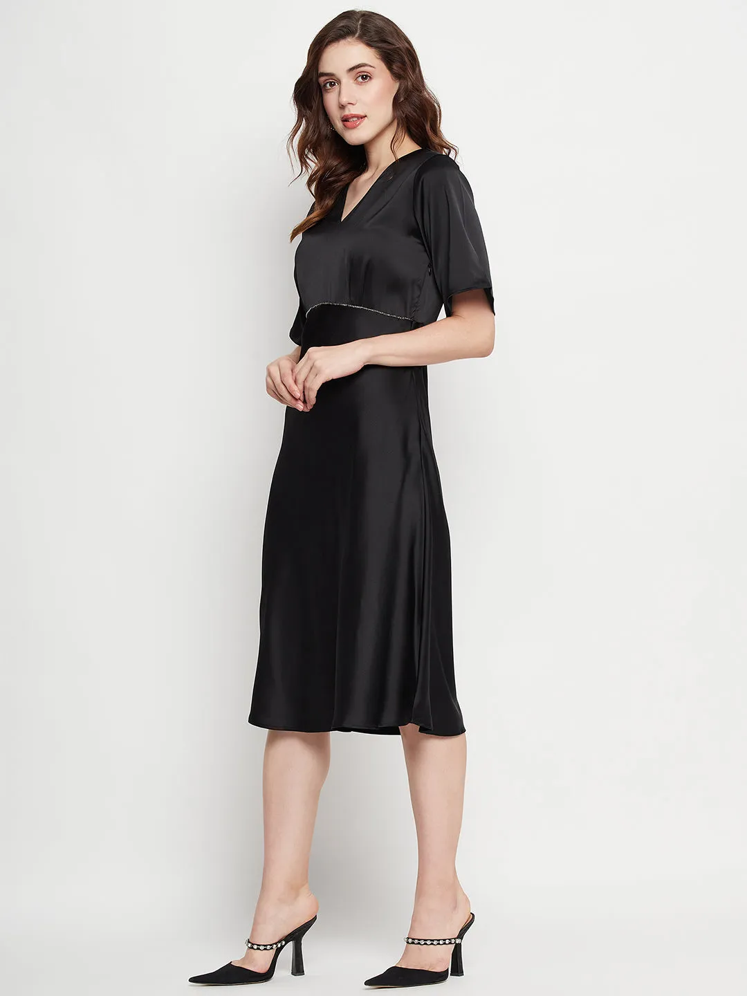 Camla Barcelona Sequin Embellished Midi Black A Line Dress