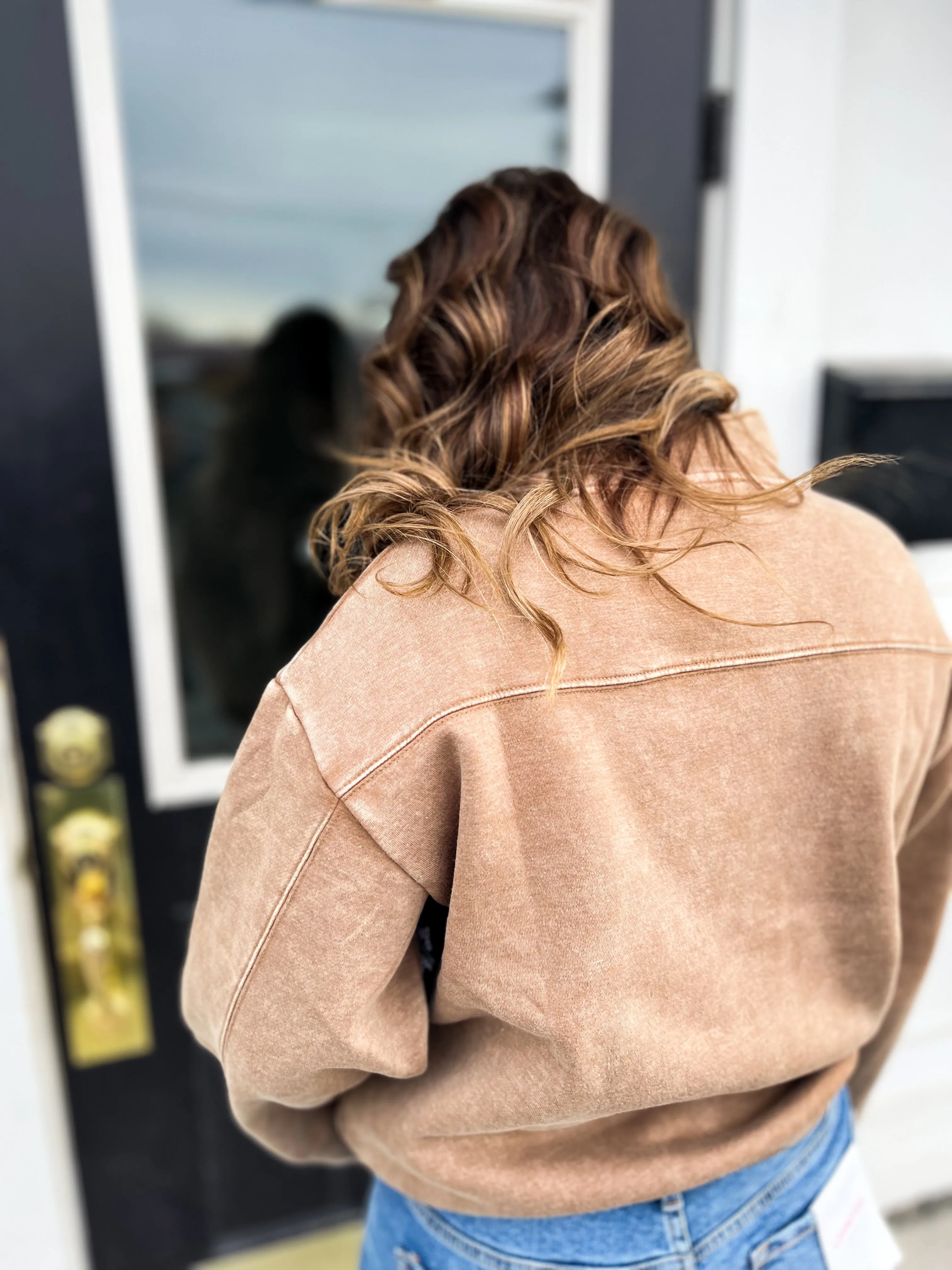 Casual Comfort Fleece Half Zip Pullover- Deep Camel