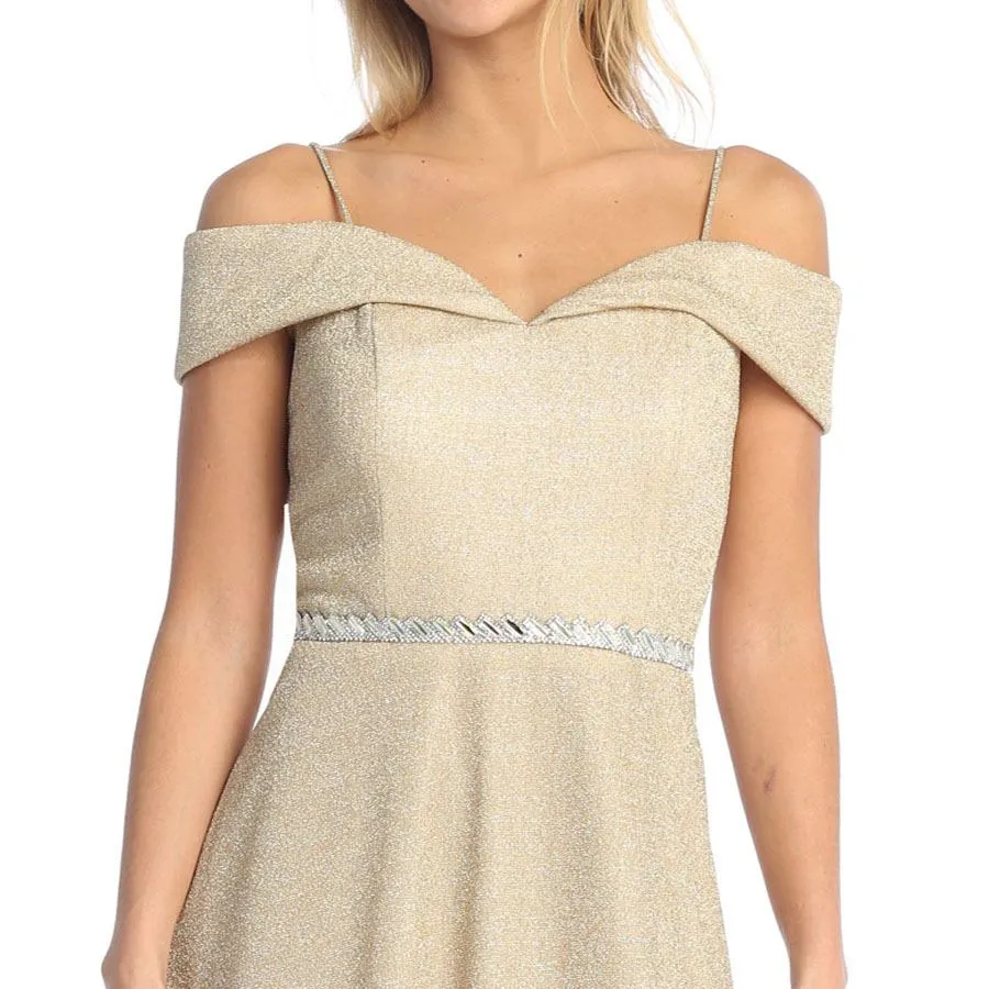 Celavie 6506-L Long A-Line Cold Off the Shoulder Formal Gown