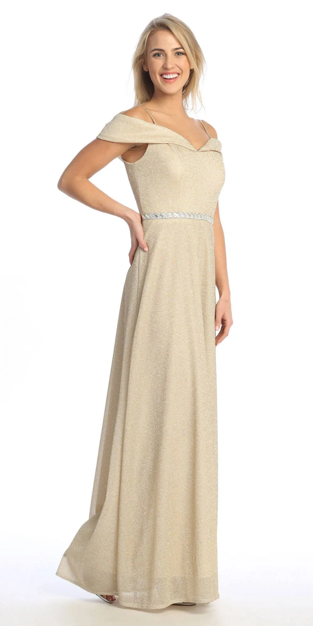 Celavie 6506-L Long A-Line Cold Off the Shoulder Formal Gown