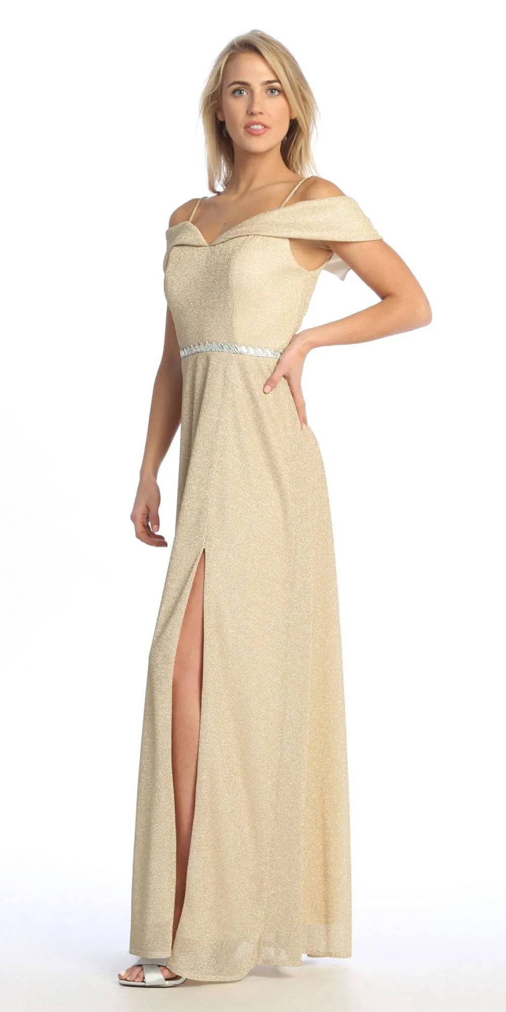 Celavie 6506-L Long A-Line Cold Off the Shoulder Formal Gown