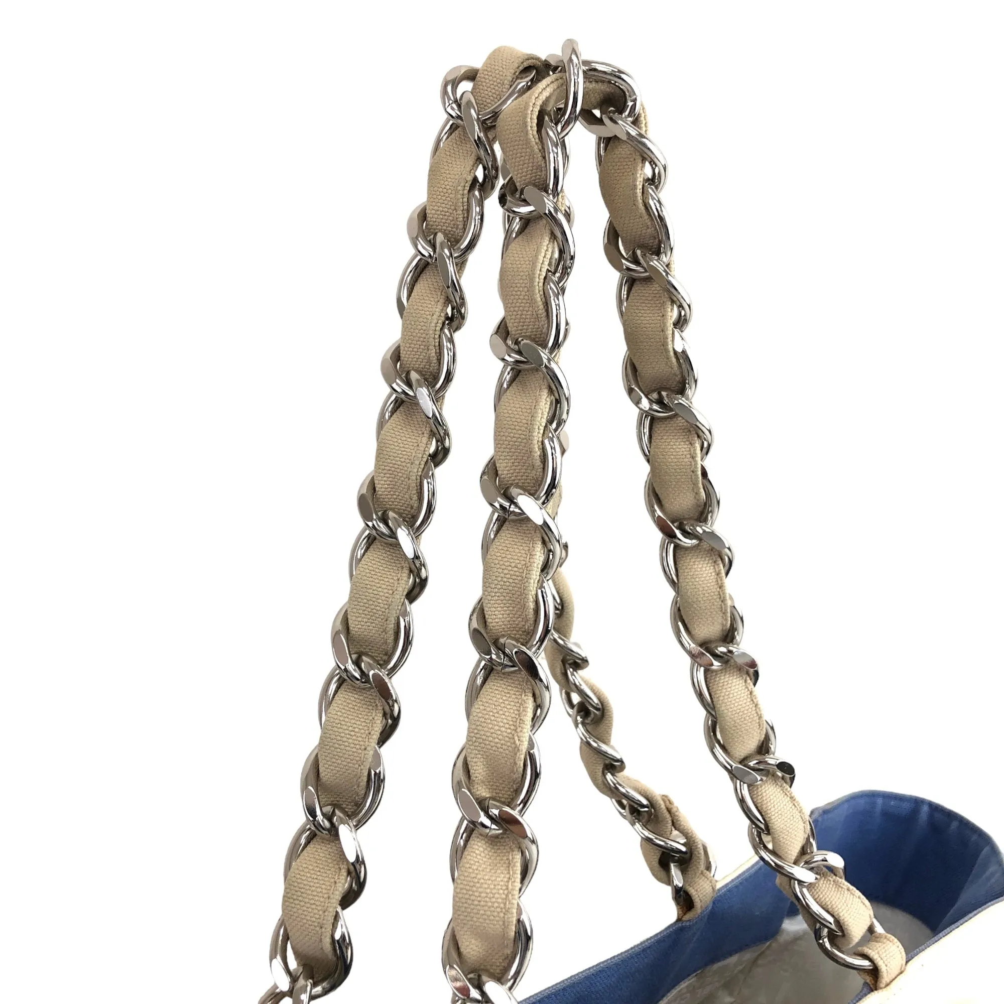 CHANEL No.5 Leather Chain Handbag Beige Vintage ndc38h
