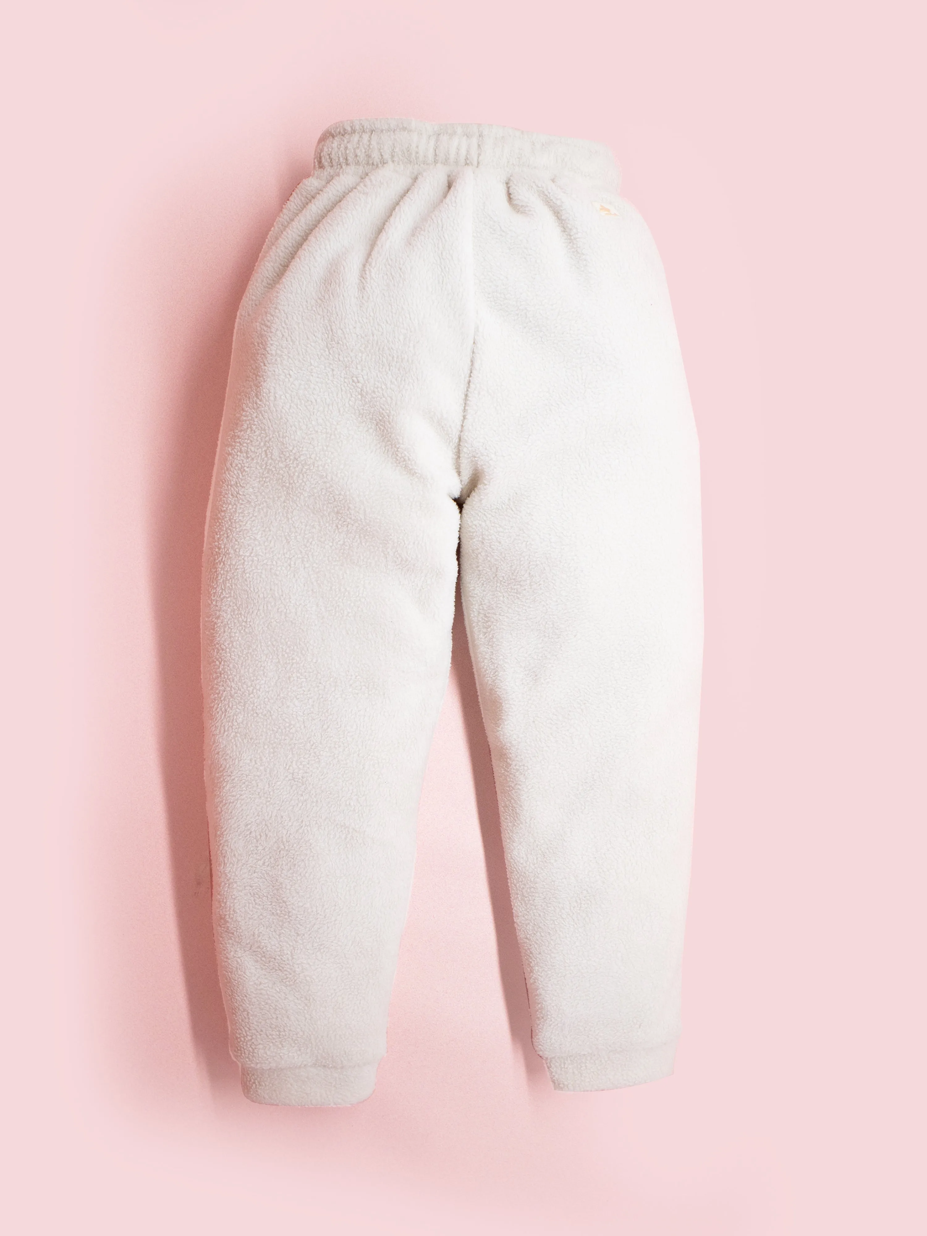Cherry Crumble Cream Solid 100% Polyester Casual Wear Easy Fit Applique With Embroidery Winter Track Pant For Boys