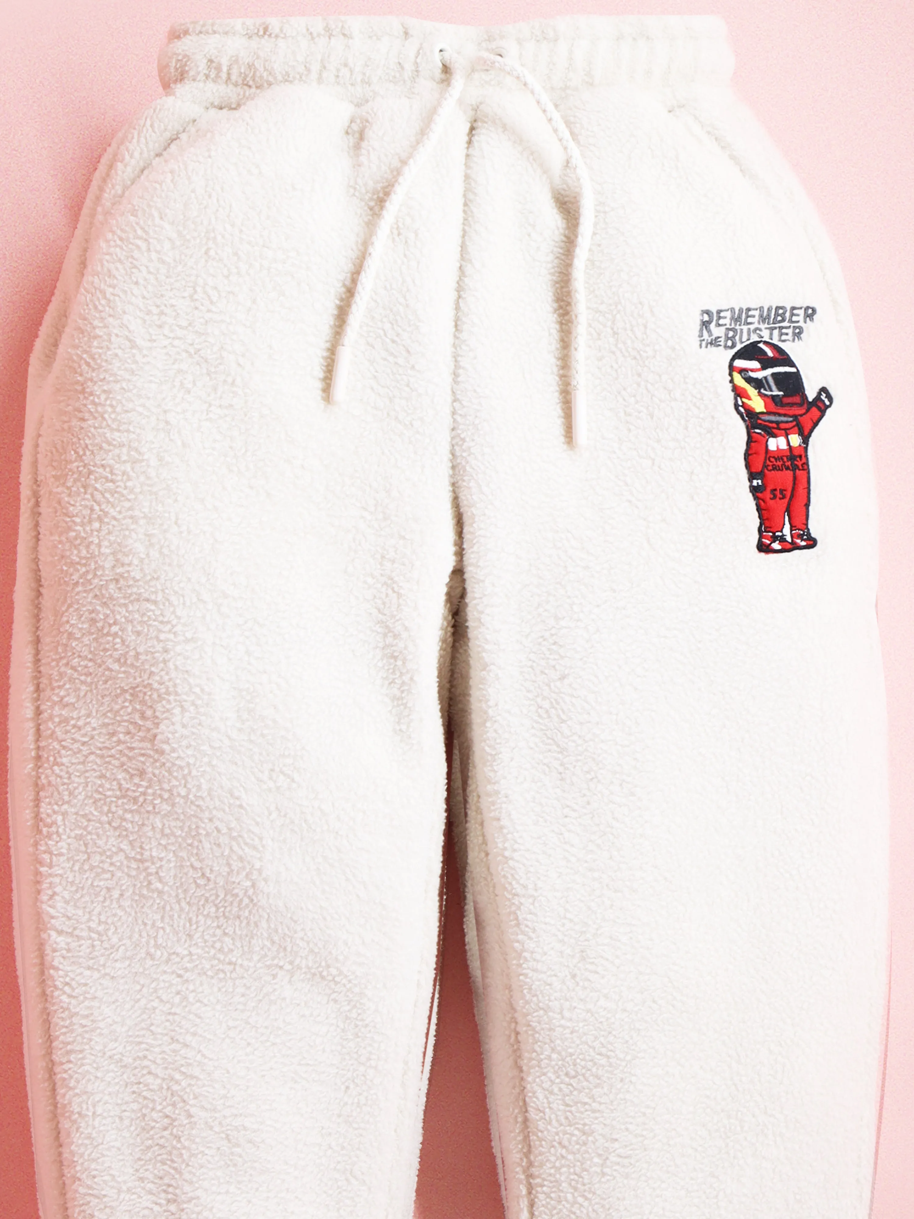 Cherry Crumble Cream Solid 100% Polyester Casual Wear Easy Fit Applique With Embroidery Winter Track Pant For Boys
