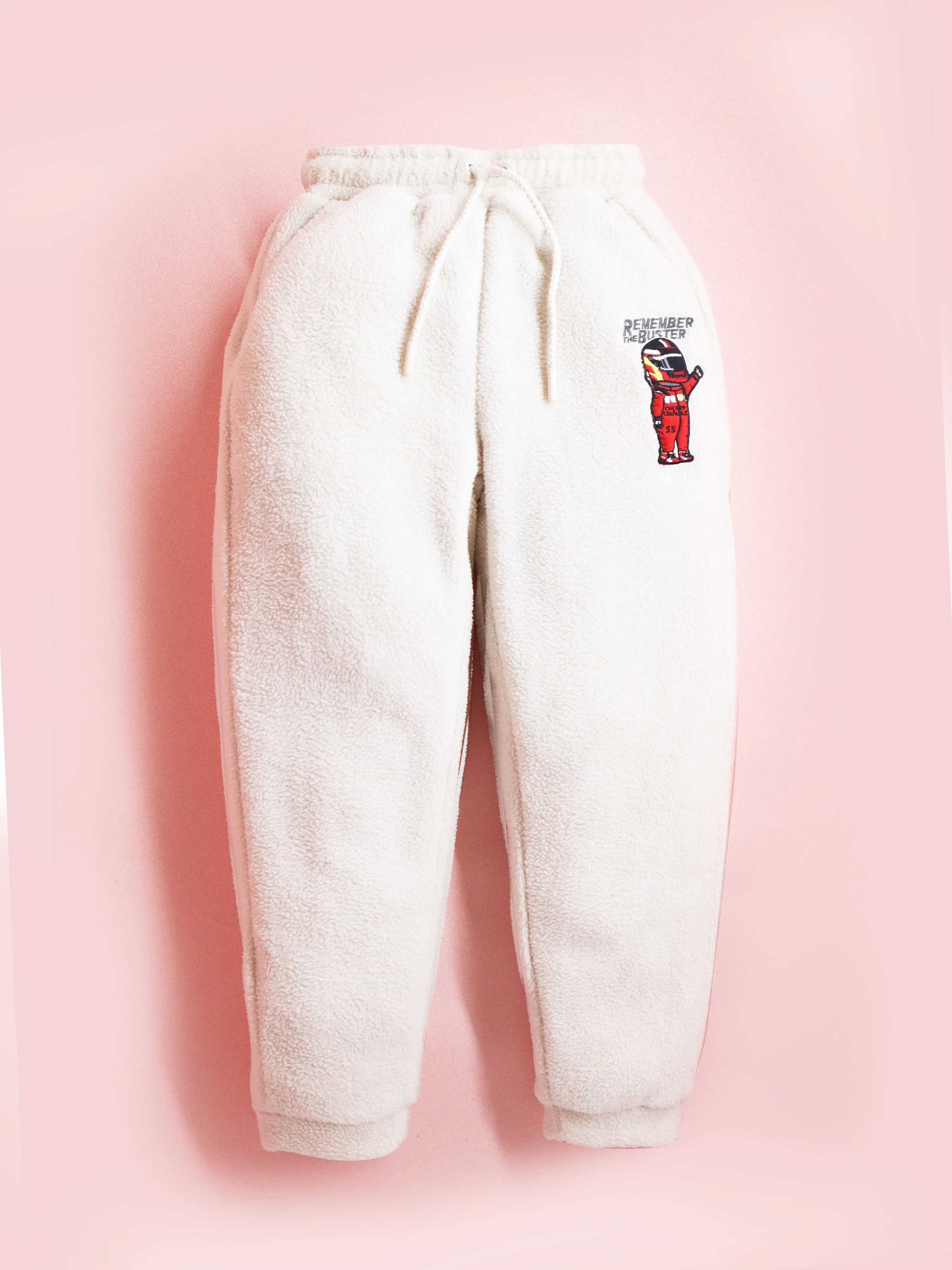 Cherry Crumble Cream Solid 100% Polyester Casual Wear Easy Fit Applique With Embroidery Winter Track Pant For Boys