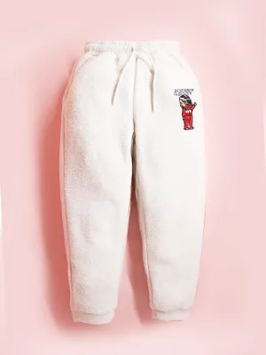 Cherry Crumble Cream Solid 100% Polyester Casual Wear Easy Fit Applique With Embroidery Winter Track Pant For Boys