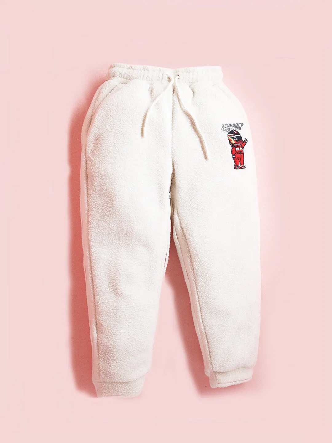 Cherry Crumble Cream Solid 100% Polyester Casual Wear Easy Fit Applique With Embroidery Winter Track Pant For Boys