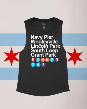 Chicago Stops 26.2 Black Flowy Tank