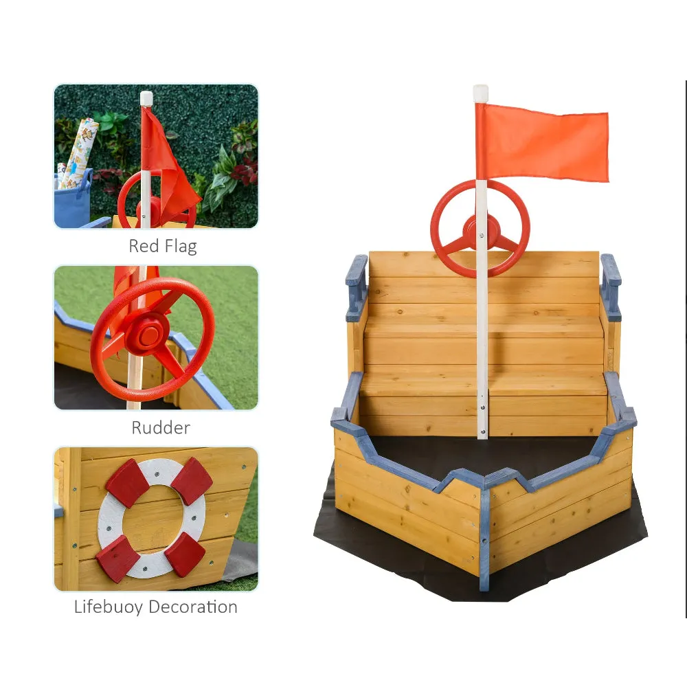Childrens Eco Conscious Robust Cedar Wood Pirate Ship Sandpit and Sandbox | 3-6 years