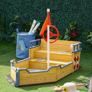 Childrens Eco Conscious Robust Cedar Wood Pirate Ship Sandpit and Sandbox | 3-6 years