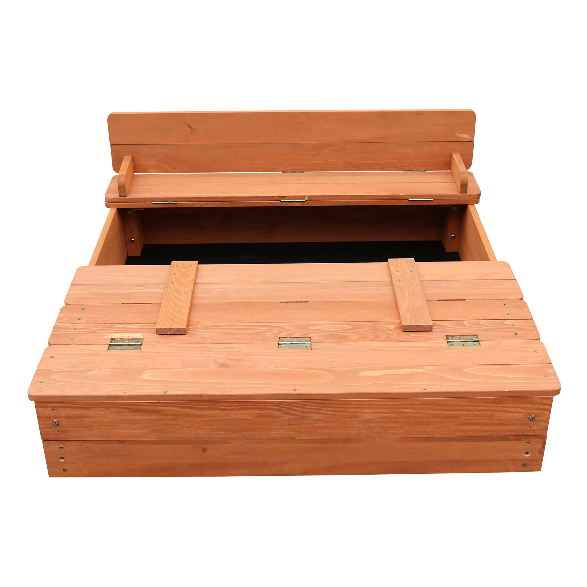 Childrens Non-Allergenic Natural Wooden Sandpit with Lid and Seats | Outdoor Kids Sandpit | Optional Waterproof Cover | 97 x 97 x 20 cm