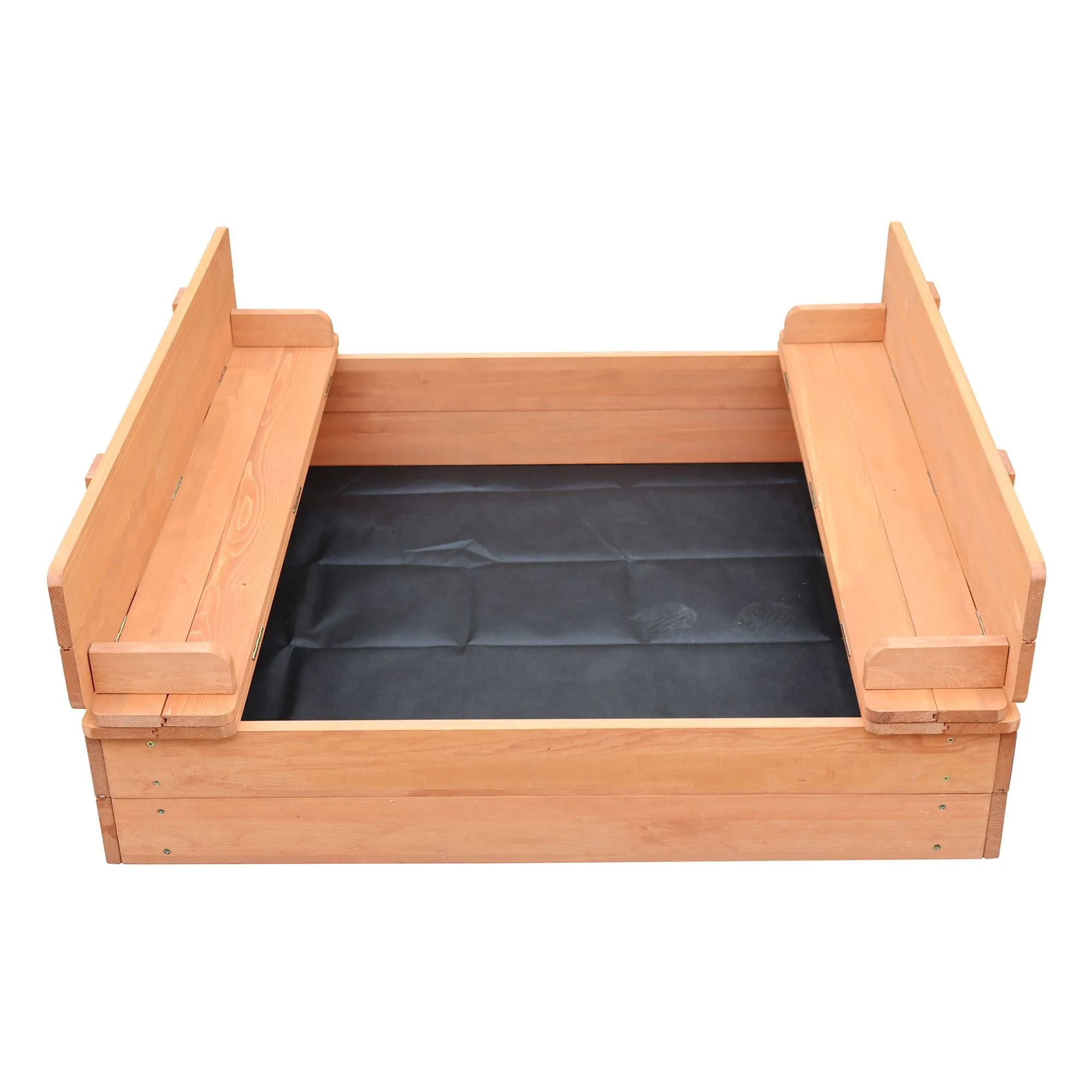 Childrens Non-Allergenic Natural Wooden Sandpit with Lid and Seats | Outdoor Kids Sandpit | Optional Waterproof Cover | 97 x 97 x 20 cm
