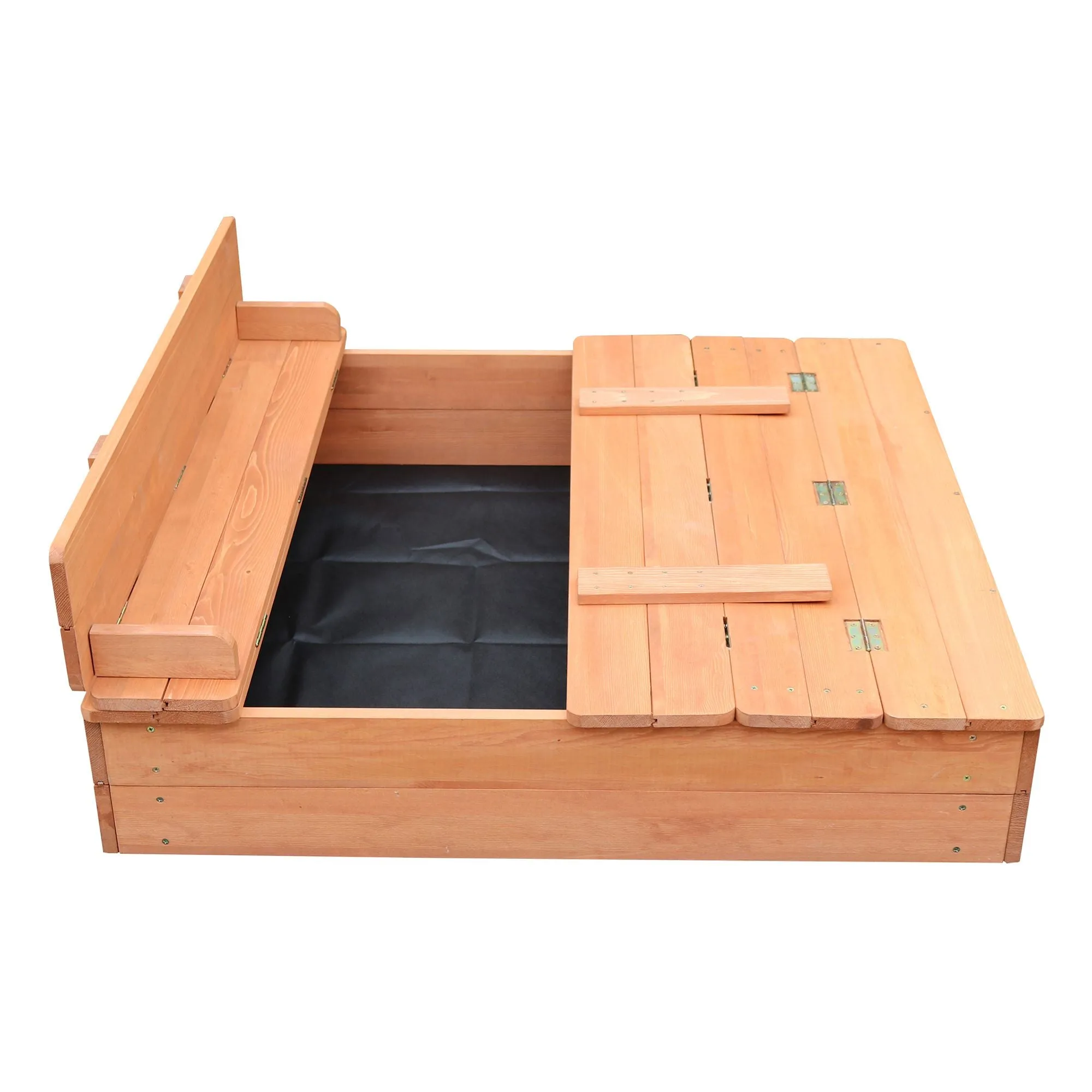 Childrens Non-Allergenic Natural Wooden Sandpit with Lid and Seats | Outdoor Kids Sandpit | Optional Waterproof Cover | 97 x 97 x 20 cm
