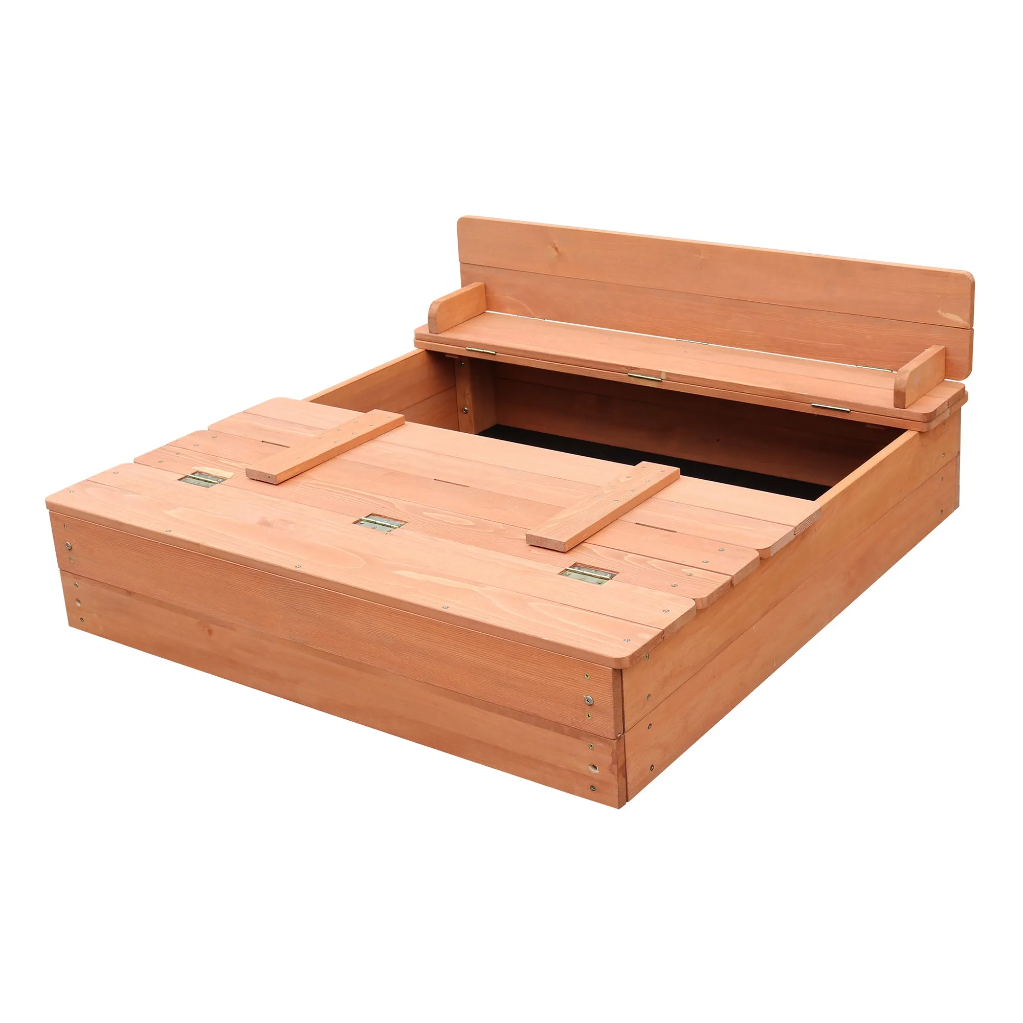 Childrens Non-Allergenic Natural Wooden Sandpit with Lid and Seats | Outdoor Kids Sandpit | Optional Waterproof Cover | 97 x 97 x 20 cm