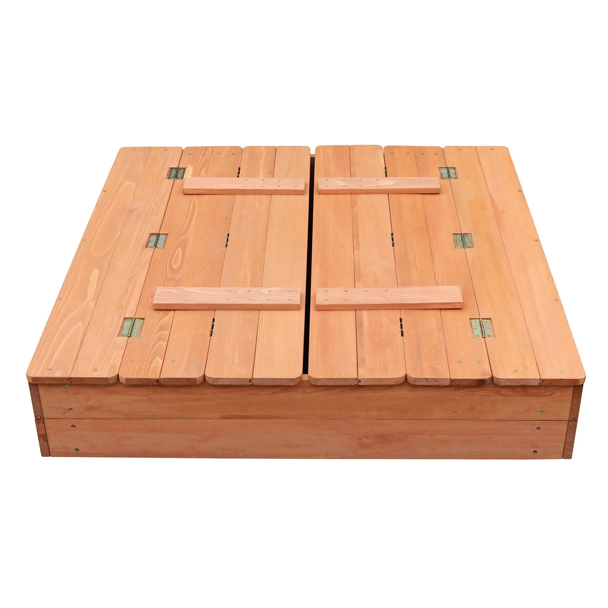 Childrens Non-Allergenic Natural Wooden Sandpit with Lid and Seats | Outdoor Kids Sandpit | Optional Waterproof Cover | 97 x 97 x 20 cm