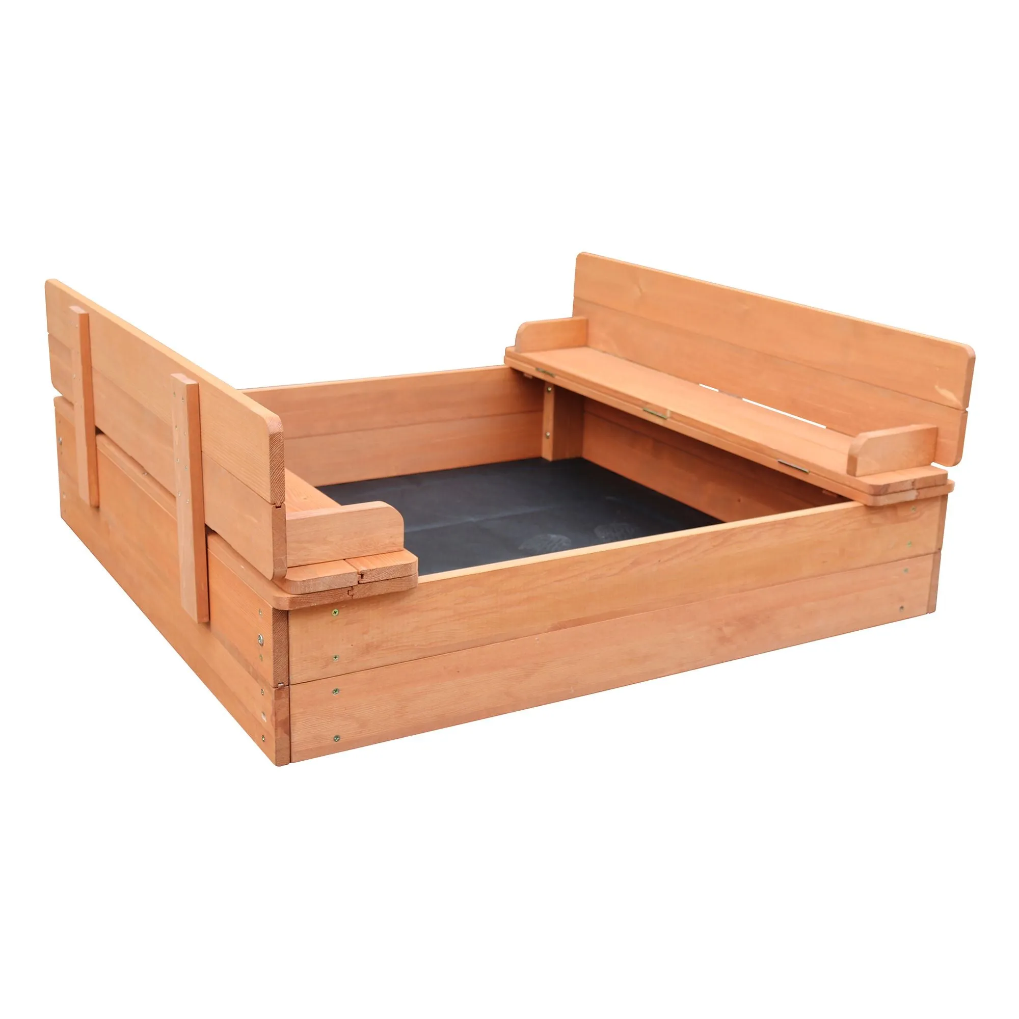 Childrens Non-Allergenic Natural Wooden Sandpit with Lid and Seats | Outdoor Kids Sandpit | Optional Waterproof Cover | 97 x 97 x 20 cm