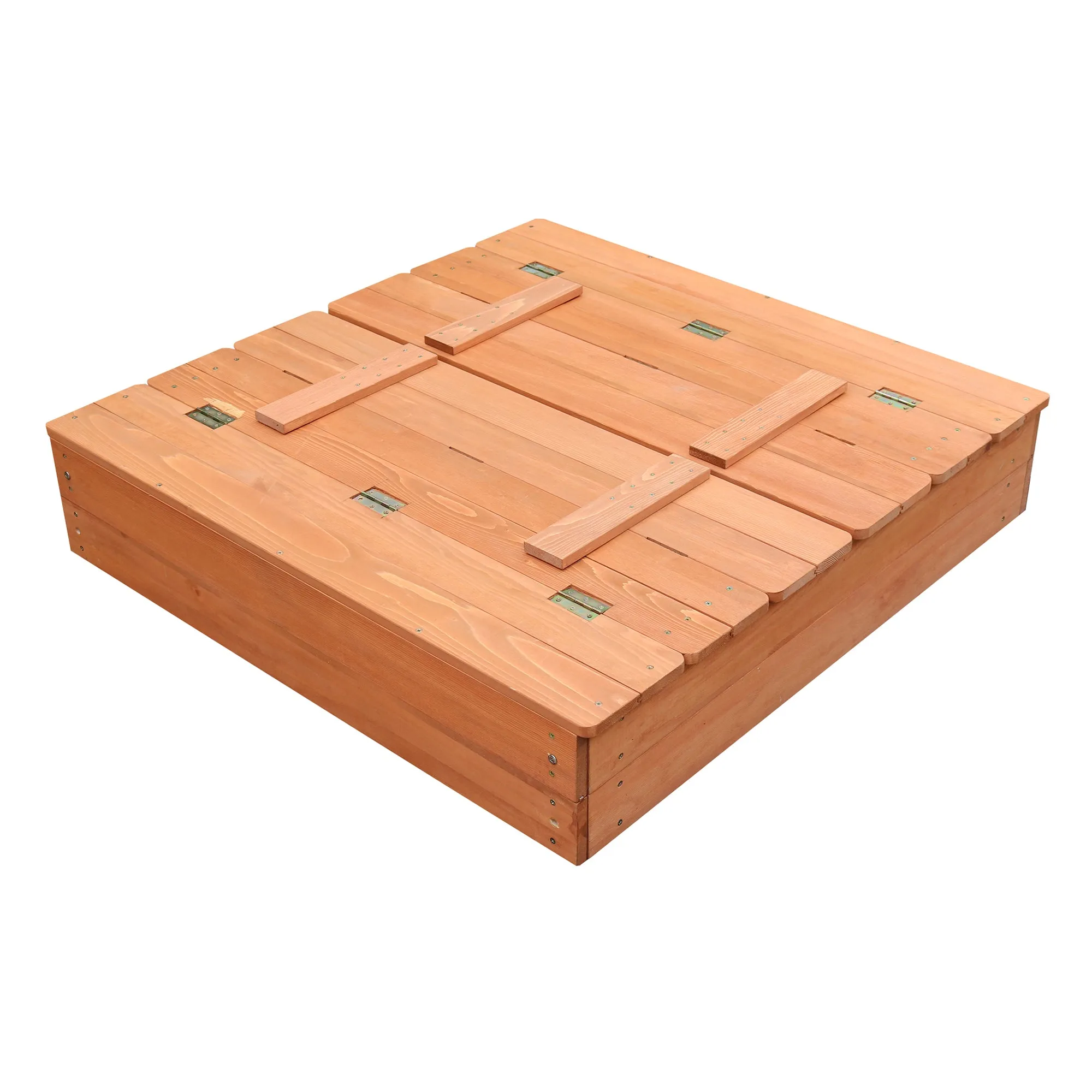 Childrens Non-Allergenic Natural Wooden Sandpit with Lid and Seats | Outdoor Kids Sandpit | Optional Waterproof Cover | 97 x 97 x 20 cm