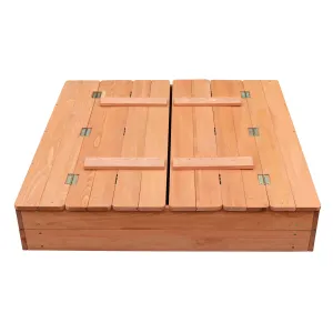Childrens Non-Allergenic Natural Wooden Sandpit with Lid and Seats | Outdoor Kids Sandpit | Optional Waterproof Cover | 97 x 97 x 20 cm