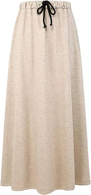 Chouyatou Women's Winter Warm Fleece Drawstring Waist Sherpa Lined Solid Plain Long Skirts