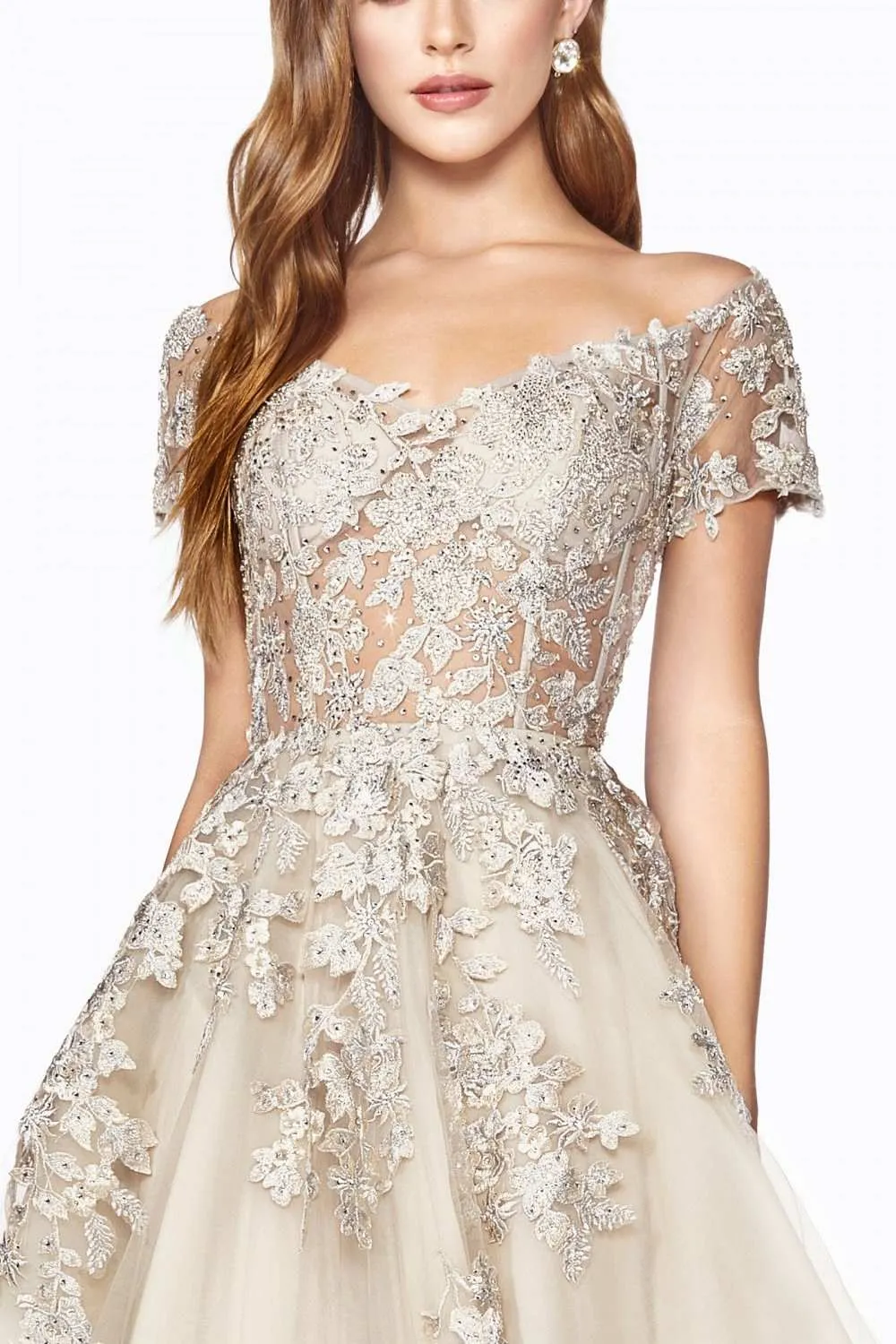 Cinderella Divine C20 Long Poofy A-Line Dress Embellished Lace Applique