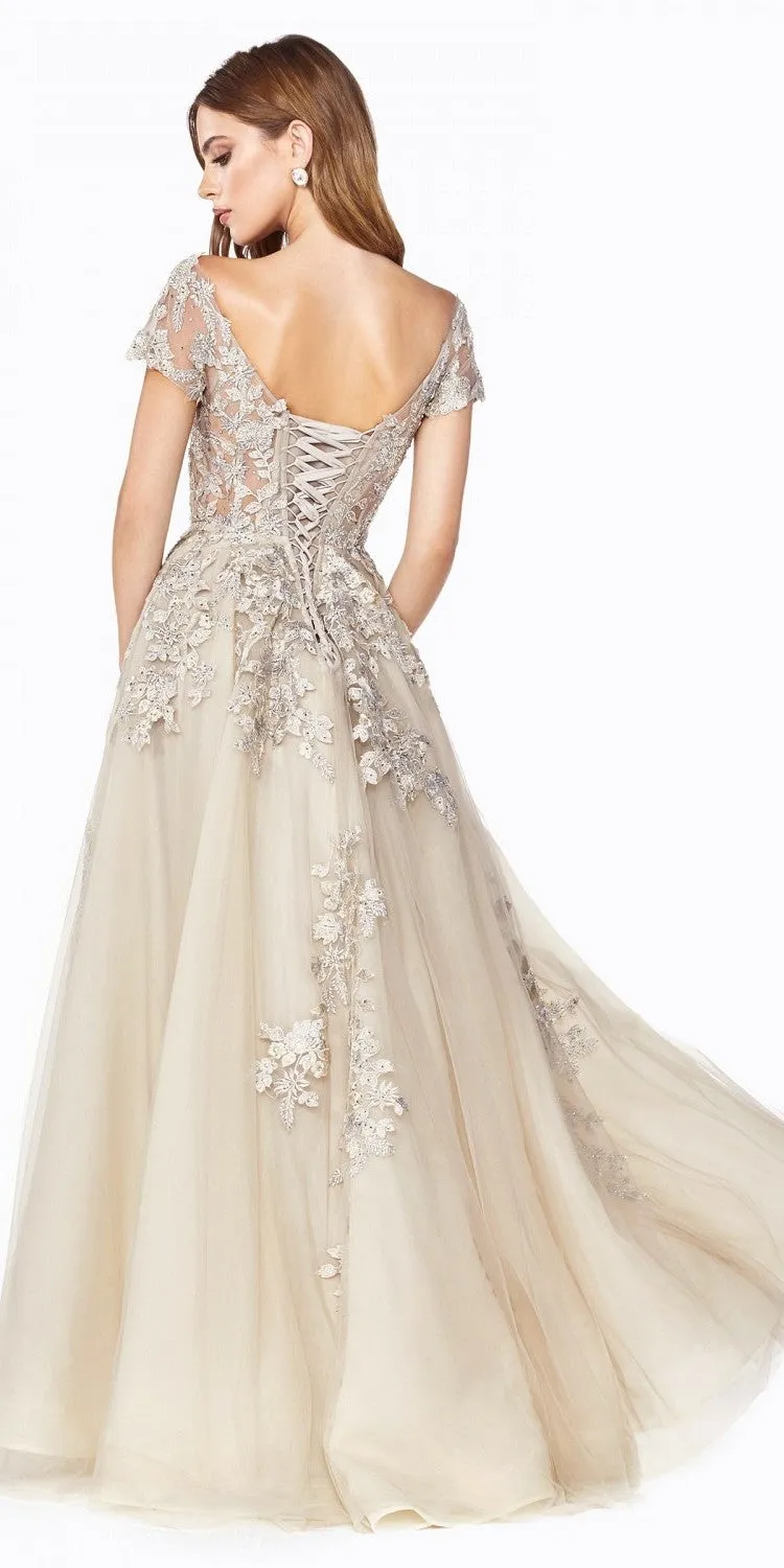 Cinderella Divine C20 Long Poofy A-Line Dress Embellished Lace Applique