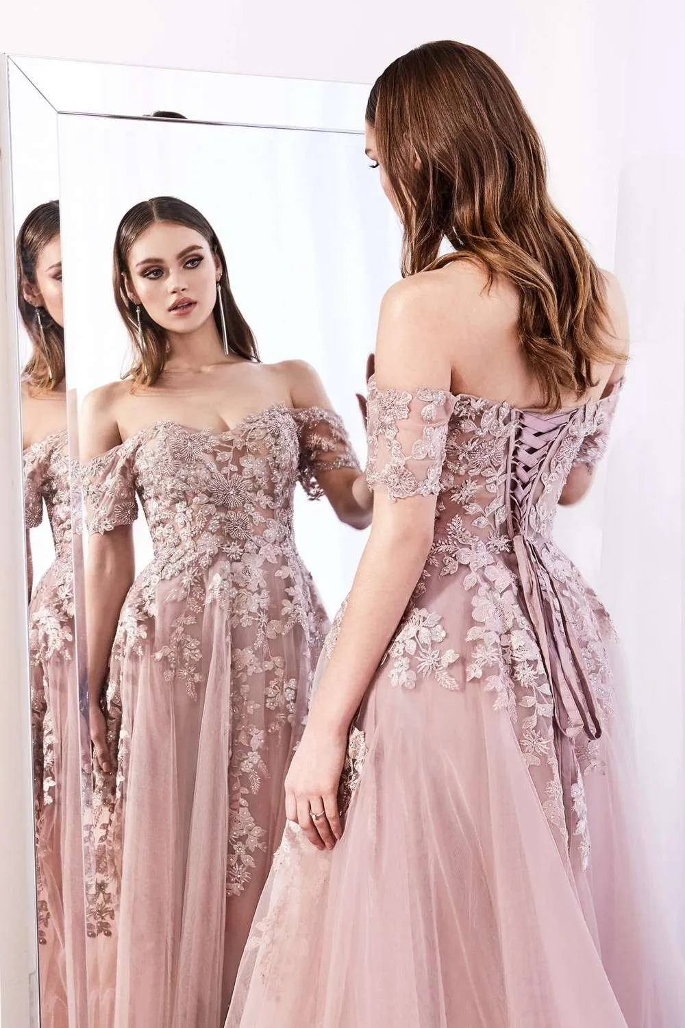 Cinderella Divine C20 Long Poofy A-Line Dress Embellished Lace Applique