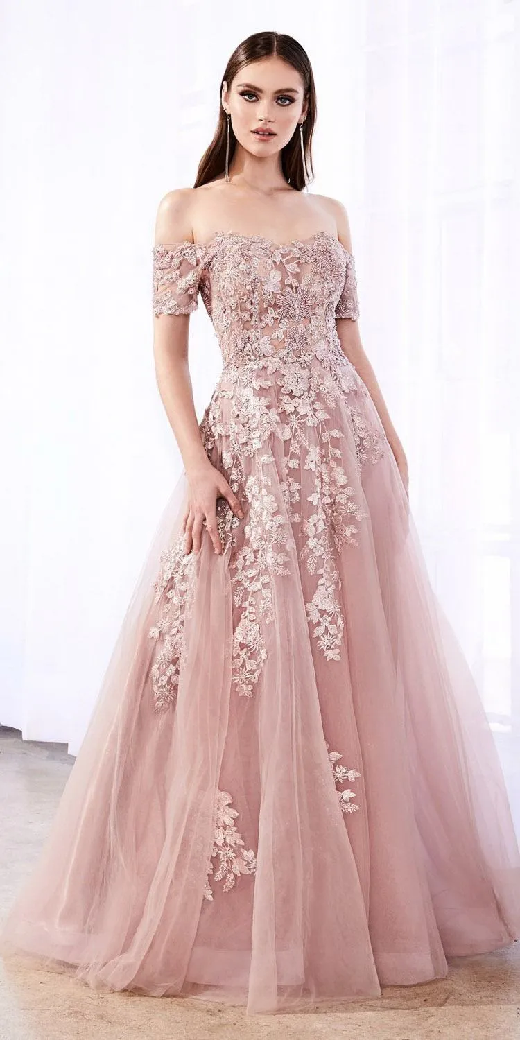 Cinderella Divine C20 Long Poofy A-Line Dress Embellished Lace Applique