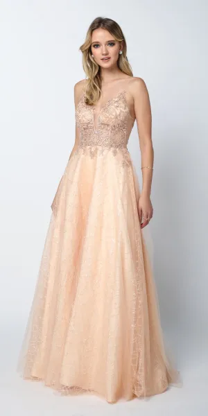 CLEARANCE - Juliet 689 Long Embroidered Bodice Sequin Ball Gown Train (Size XS)