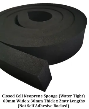 Closed Cell Neoprene Strips 60mm x 30mm x 2mtr (Plain backed)