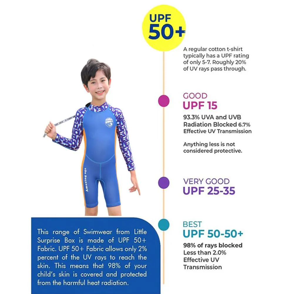 Cobalt Printed Sleeves Orange knee Length Scuba Swimsuit 2.5mm Neoprene Swimwear for water adventures for Kids,Teens and Adults