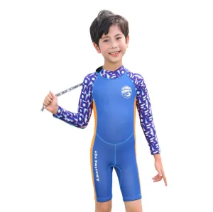 Cobalt Printed Sleeves Orange knee Length Scuba Swimsuit 2.5mm Neoprene Swimwear for water adventures for Kids,Teens and Adults