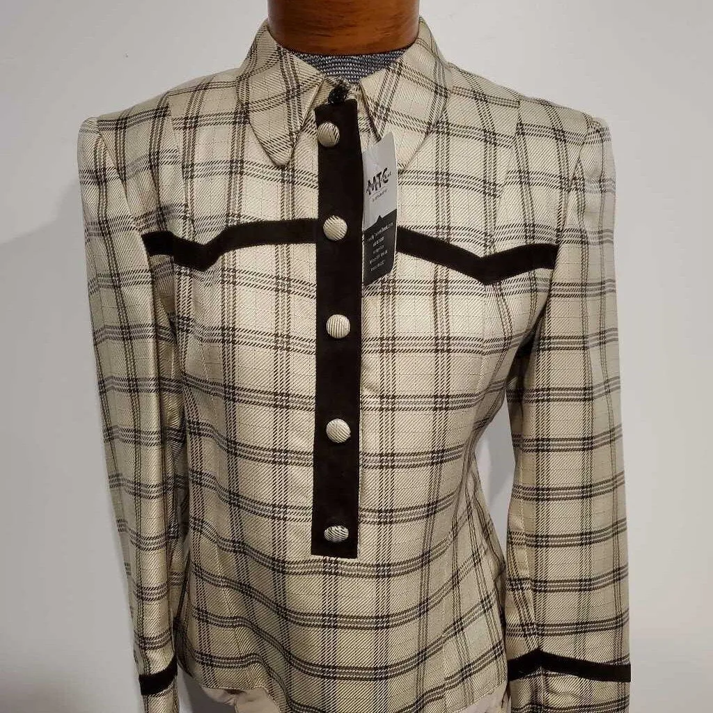 Cream and Brown Windowpane Western Top