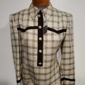 Cream and Brown Windowpane Western Top