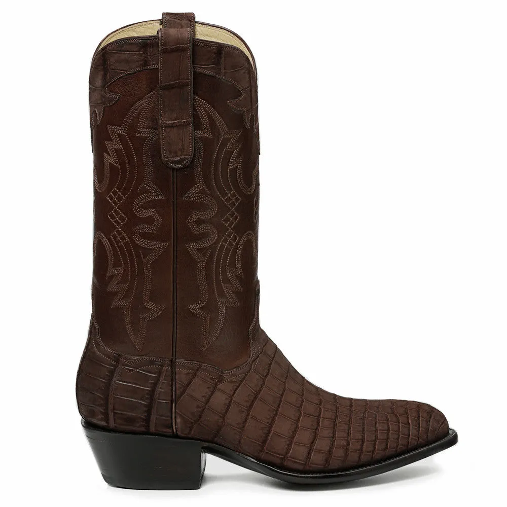 Crocodile Sueded 12" Round Toe - Brown