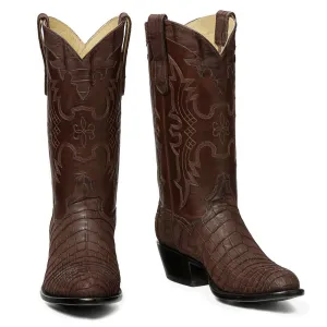 Crocodile Sueded 12" Round Toe - Brown